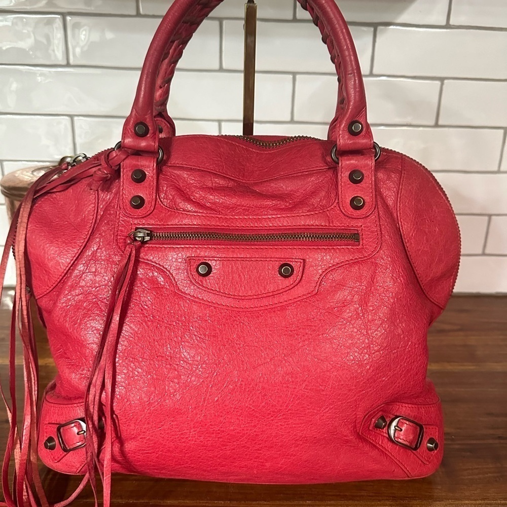 Balenciaga red city bowling bag. Leather. With dust bag and mirror. Large - Picture 13 of 13